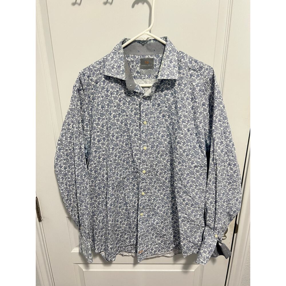Thomas Dean blue and white patterned shirt XL